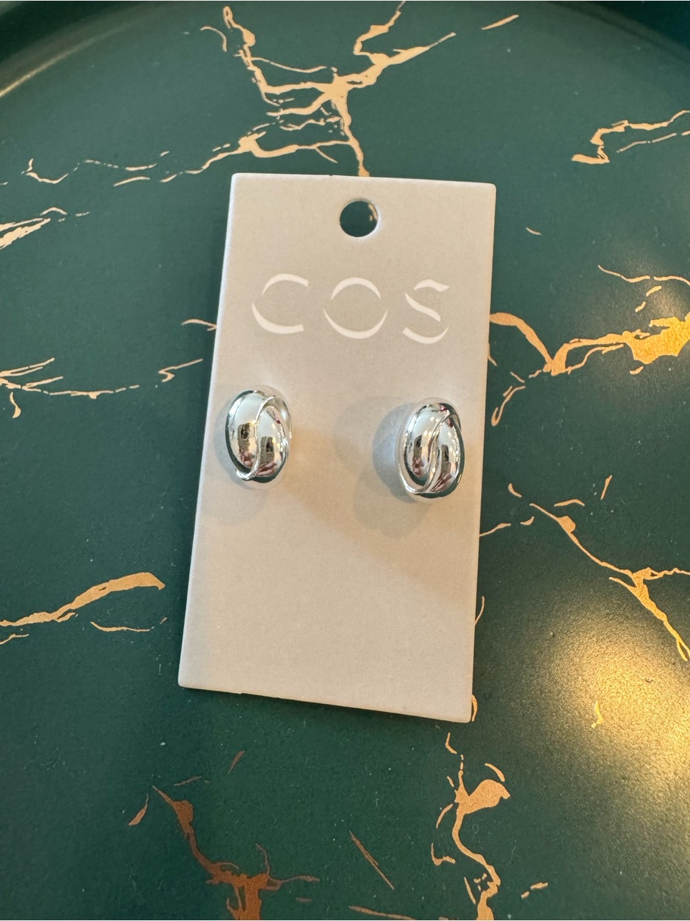 COS Silver Twisted Hoop Stud Earrings